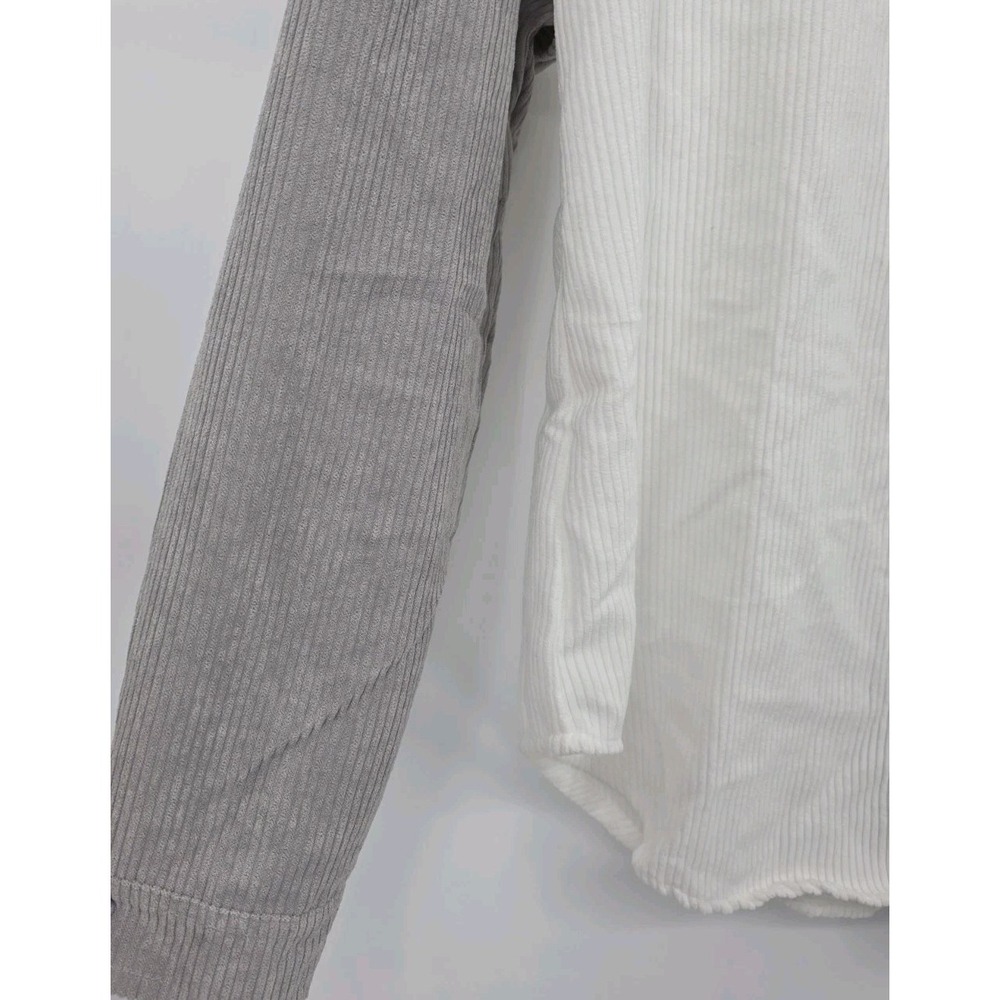 NWT Oversized Color Block Ribbed Button Front Shirt L Long Sleeve Black White - Picture 6 of 13